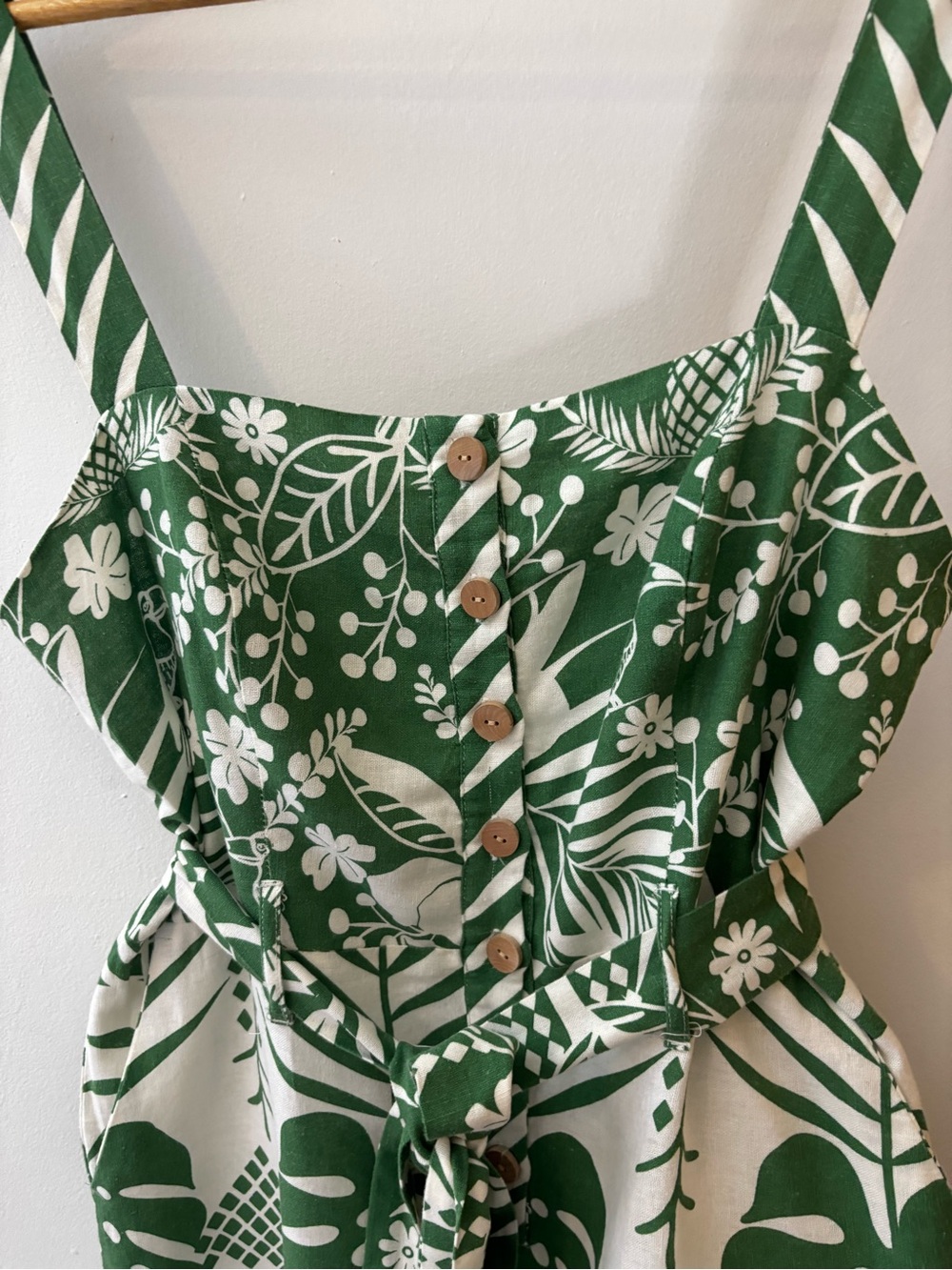 Rachel Zoe Green & White Tropical Print Sleeveless Linen Shorts Romper - Picture 8 of 11
